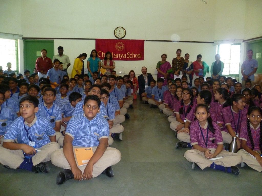Pupils and teachers at the Chaitanya School